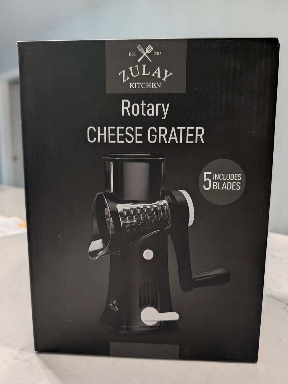 Zulay Rotary Cheese Grater with 5 Blades-Black